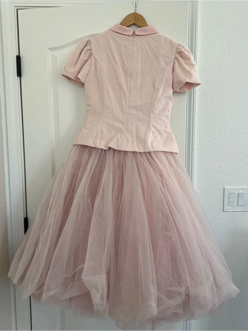 MonnaLisa Blush Pink Floral-Appliqué Collar Tulle Dress